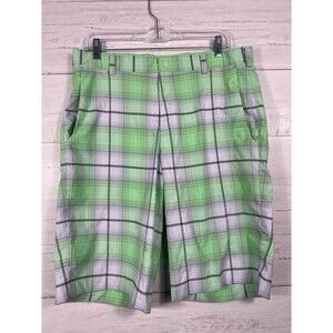 Nike Mens Size 33 Shorts Green Plaid Chino Golf Tour Performance 11.5" Inseam